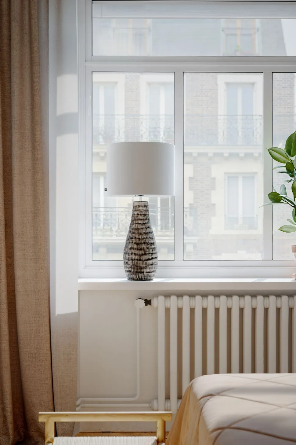 Nachttischlampe Stoff Keramik 74 cm hoch Braun Weiß E27