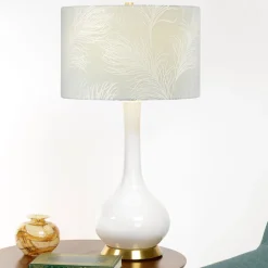 Nachttischlampe Stoff Keramik E27 69 cm Retro Weiß grau