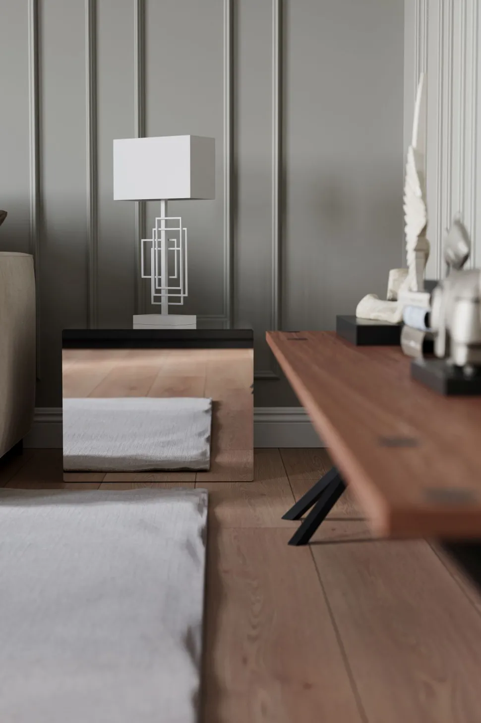 Nachttischlampe Stoff Metall E27 69 cm hoch Weiß Modern