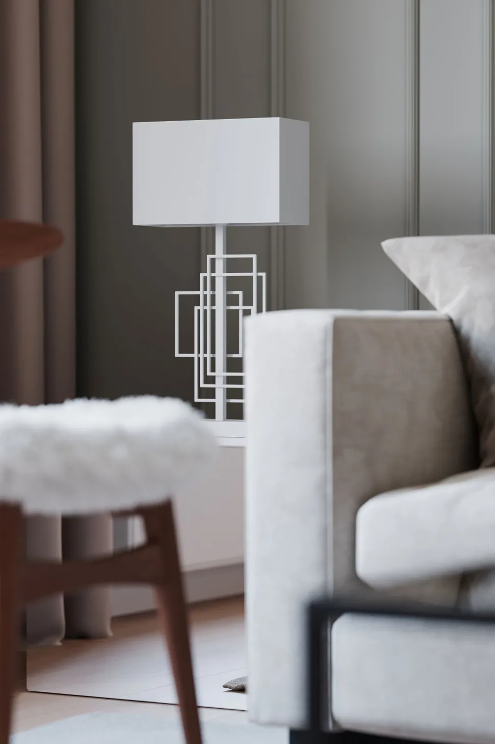 Nachttischlampe Stoff Metall E27 69 cm hoch Weiß Modern