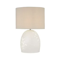 Nachttischlampe Weiß Beige Keramik Leinen E27 49 cm hoch