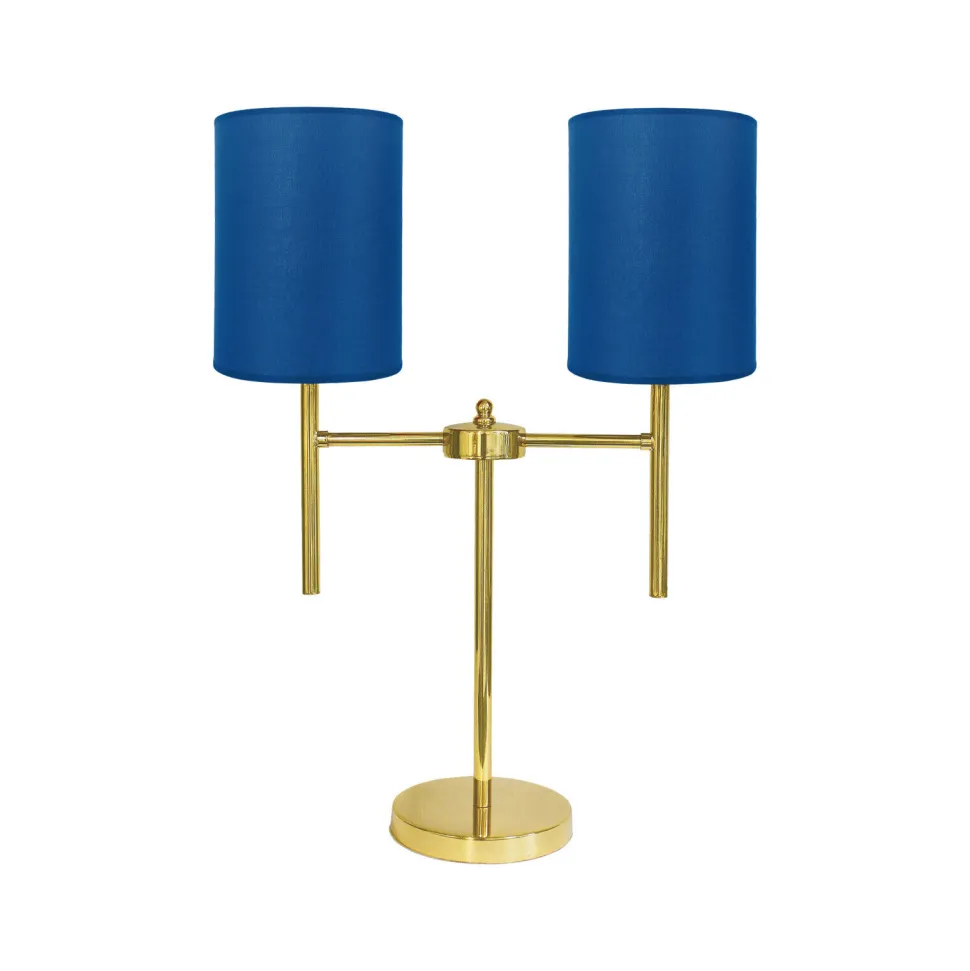 Nachttischleuchte 2-flammig E27 61,5 cm Stoff Messing