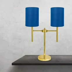 Nachttischleuchte 2-flammig E27 61,5 cm Stoff Messing