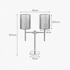Nachttischleuchte 2-flammig E27 61,5 cm Stoff Messing