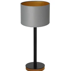 Nachttischleuchte Holz Stoff in Grau Gold E27 56 cm