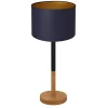 Nachttischleuchte Holz Stoff Schwarz Blau Gold 56 cm