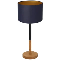Nachttischleuchte Holz Stoff Schwarz Blau Gold 56 cm