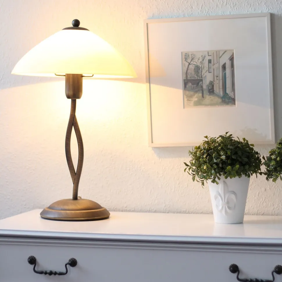 Nachttischleuchte Metall Glas in Bronze Creme E27 45 cm