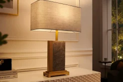 Nachttischleuchte Stoff Marmor Stahl 65 cm in Gold Grau