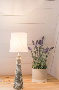 Nachttischleuchte Stoff Metall E27 56,5 cm in Silber Weiß