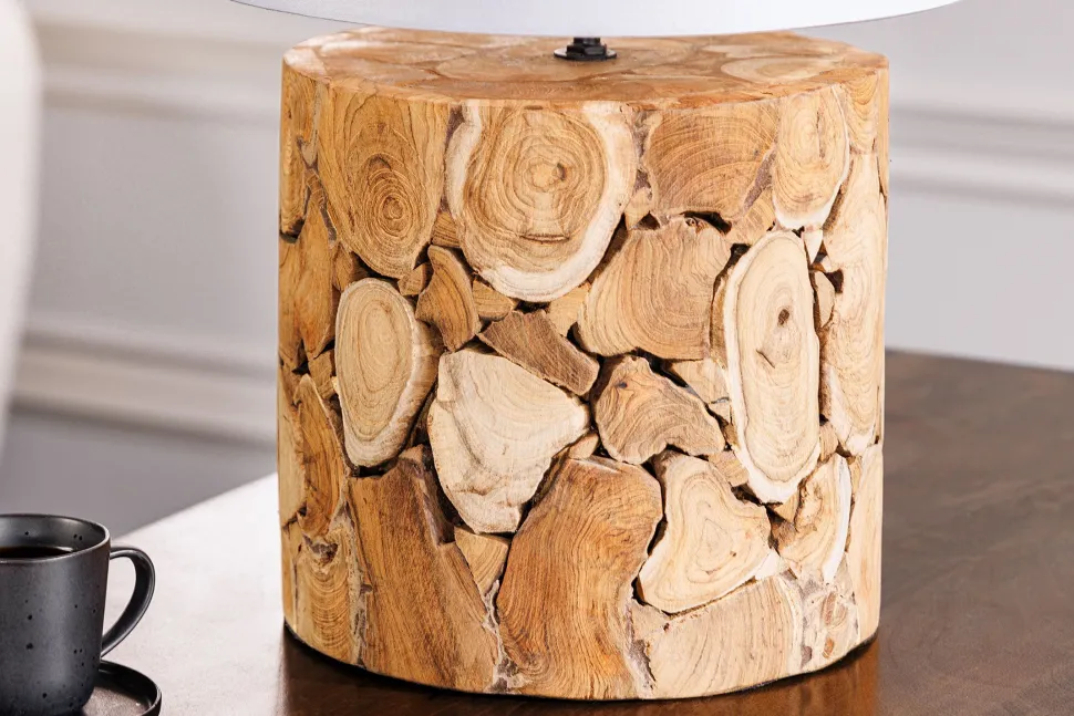 Nachttischleuchte Weiß Natur Stoff Holz 45 cm gemütlich