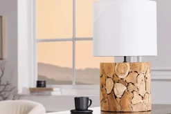 Nachttischleuchte Weiß Natur Stoff Holz 45 cm gemütlich