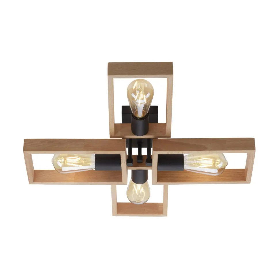 Natürliche Deckenlampe Retro Holz Metall L:62 cm E27