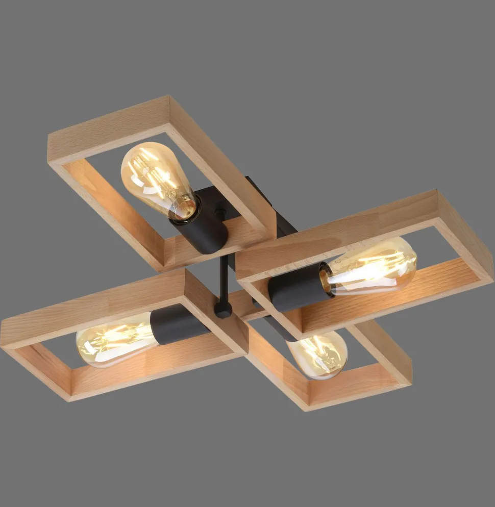 Natürliche Deckenlampe Retro Holz Metall L:62 cm E27
