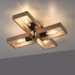 Natürliche Deckenlampe Retro Holz Metall L:62 cm E27