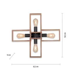 Natürliche Deckenlampe Retro Holz Metall L:62 cm E27