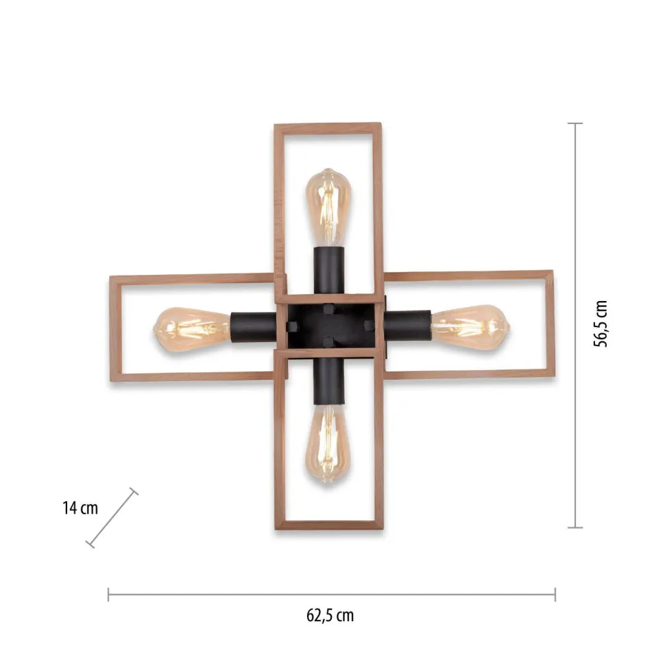 Natürliche Deckenlampe Retro Holz Metall L:62 cm E27