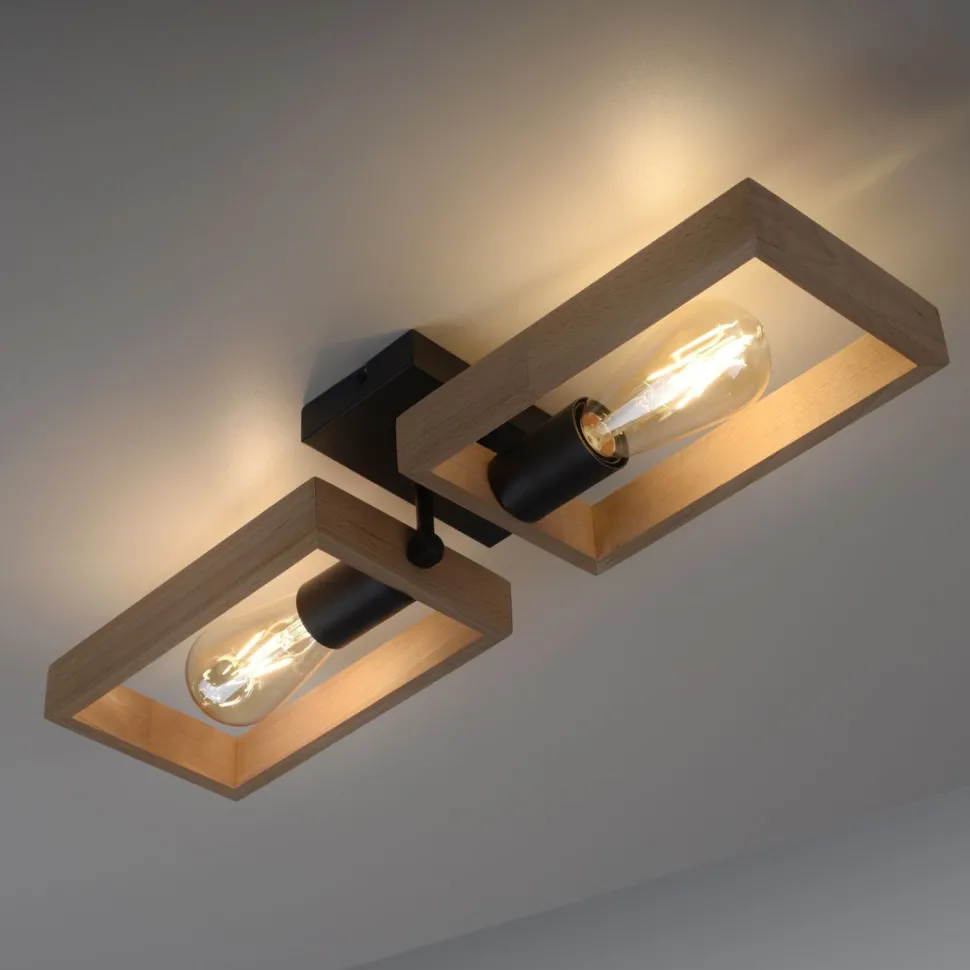 Natürliche Deckenlampe Retro Holz Metall L:57 cm E27