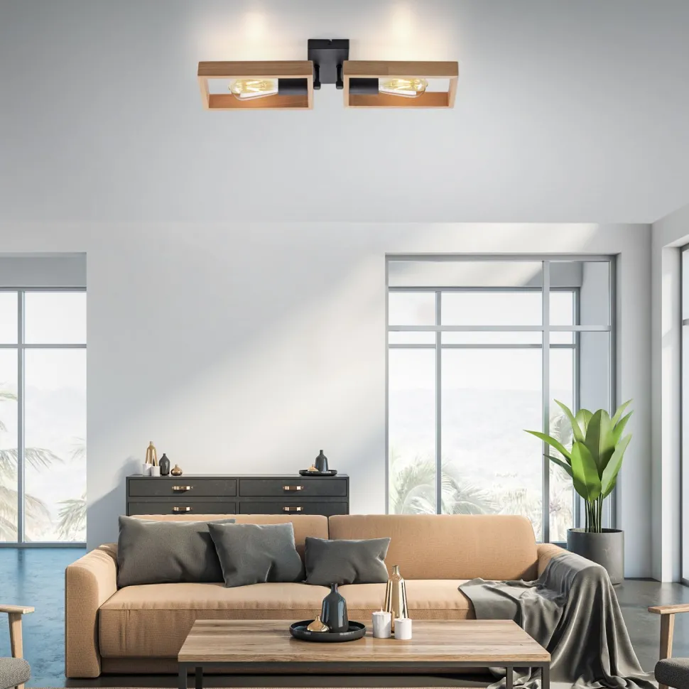 Natürliche Deckenlampe Retro Holz Metall L:57 cm E27