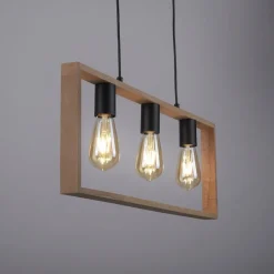 Natürliche Hängelampe Retro Holz Metall L:69 cm 3-flmg