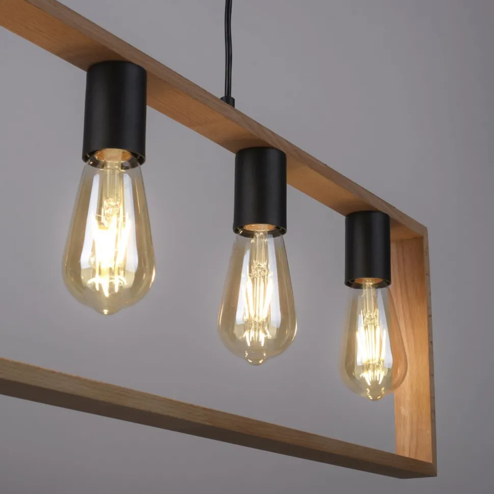 Natürliche Hängelampe Retro Holz Metall L:100 cm 5-flmg