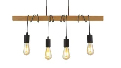 Natürliche Pendelleuchte Holz E27 4-flammig Vintage