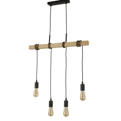 Natürliche Pendelleuchte Holz E27 4-flammig Vintage
