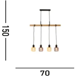 Natürliche Pendelleuchte Holz E27 4-flammig Vintage