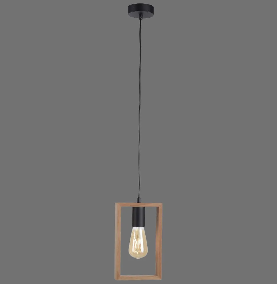 Natürliche Pendelleuchte Holz Metall L:15 cm E27 Retro