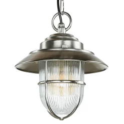 Pendellampe Außen in Nickel Echt-Messing Riffelglas