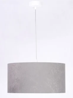 Pendellampe Grau Weiß Stoff rund Retro Esstisch