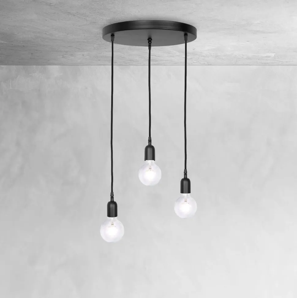 Pendelleuchte Ø 40 cm 3-flammig E27 Schwarz matt verstellbar