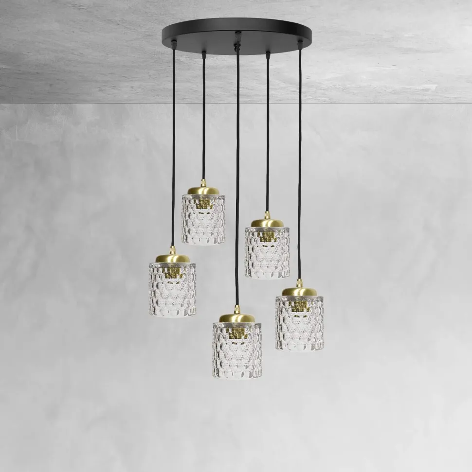 Pendelleuchte Ø 45 cm Messing Eisen Glas E27 verstellbar