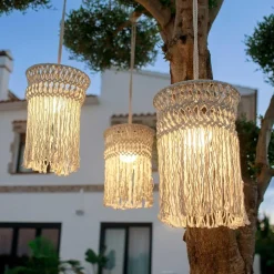 Pendelleuchte außen kabellos LED Akku IP54 Ø 30cm Beige 2700K