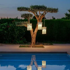 Pendelleuchte außen kabellos LED Akku IP54 Ø 30cm Beige 2700K