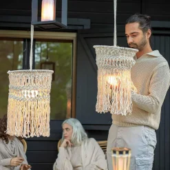 Pendelleuchte außen kabellos LED Akku IP54 Ø 30cm Beige 2700K