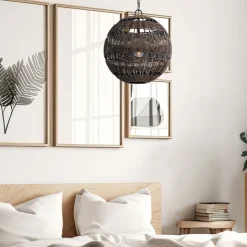 Pendelleuchte außen Korbschirm E27 IP44 in Bronze dunkel