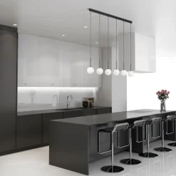 Pendelleuchte B: 122 cm Glas Metall Schwarz Weiß 6x G9