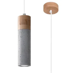 Pendelleuchte Beton Holz Ø 7 cm schmal Grau GU10