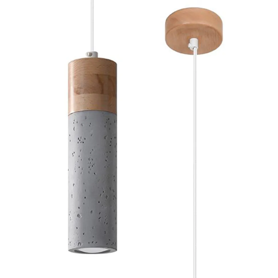 Pendelleuchte Beton Holz Ø 7 cm schmal Grau GU10