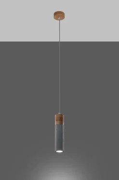 Pendelleuchte Beton Holz Ø 7 cm schmal Grau GU10