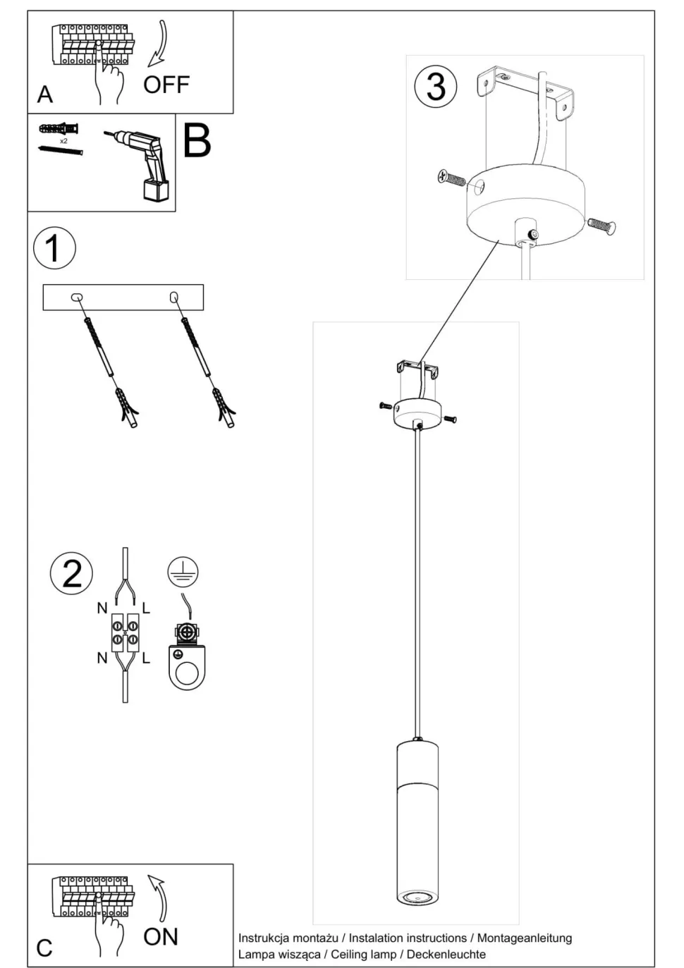 Pendelleuchte Beton Holz Ø 7 cm schmal Grau GU10