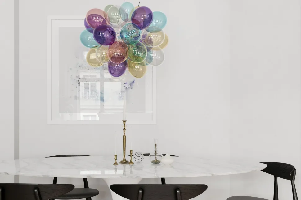 Pendelleuchte Bunt B: 50 cm H: max. 120 cm Glas Metall 8x G9