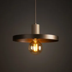 Pendelleuchte E27 Ø30 cm rund Sandgrau Braun Vintage