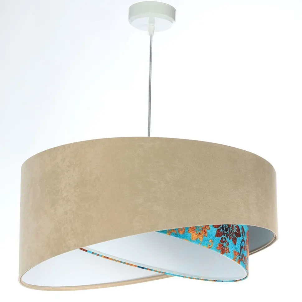 Pendelleuchte E27 rund Ø 50 cm Stoff Velours Optik Beige Bunt