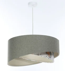 Pendelleuchte E27 rund Ø 45 cm Grün Weiß Floral Stoffschirm