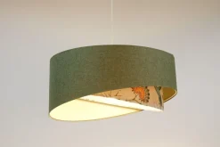 Pendelleuchte E27 rund Ø 45 cm Grün Weiß Floral Stoffschirm