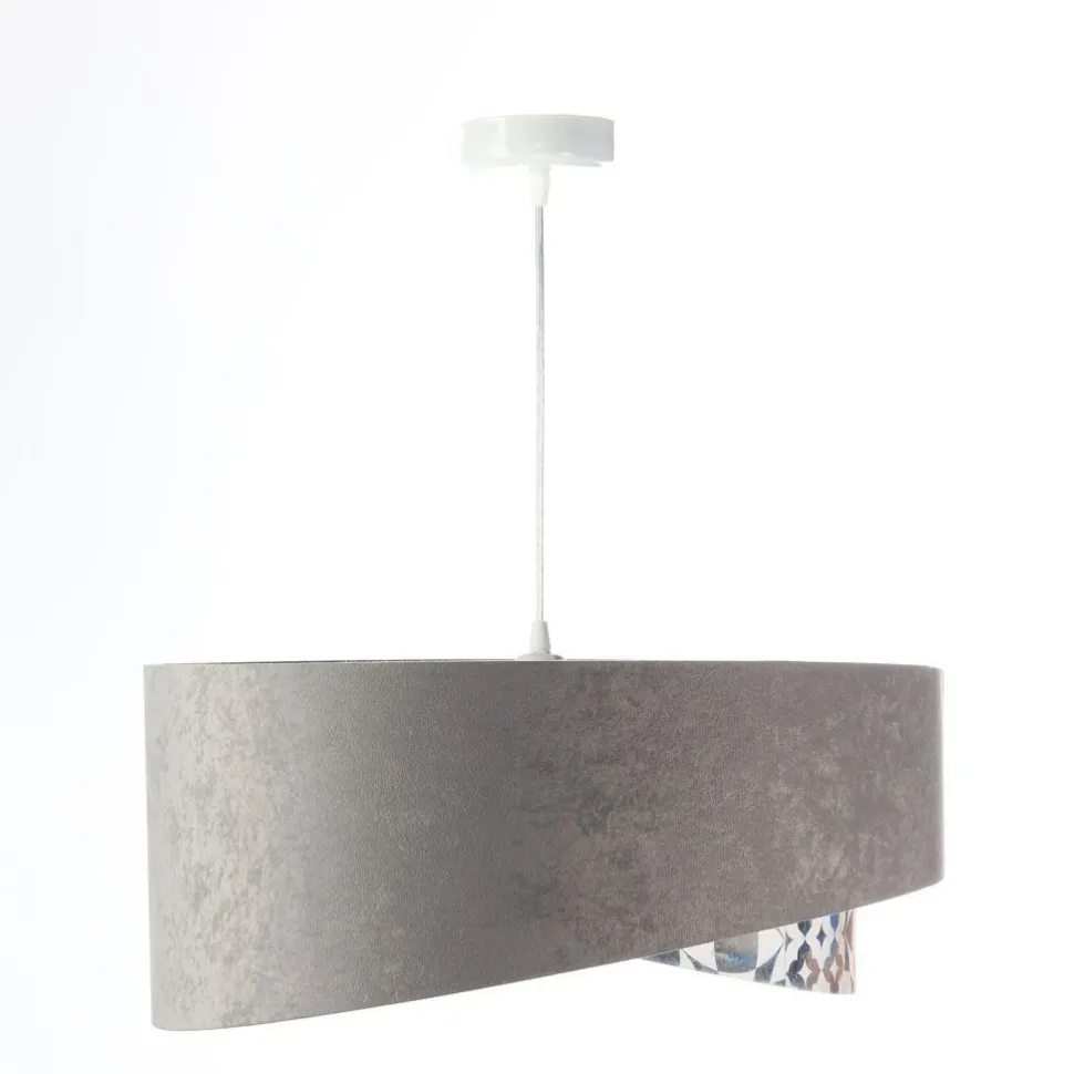 Pendelleuchte E27 rund Ø 50 cm Stoff Velours Optik Grau Beige