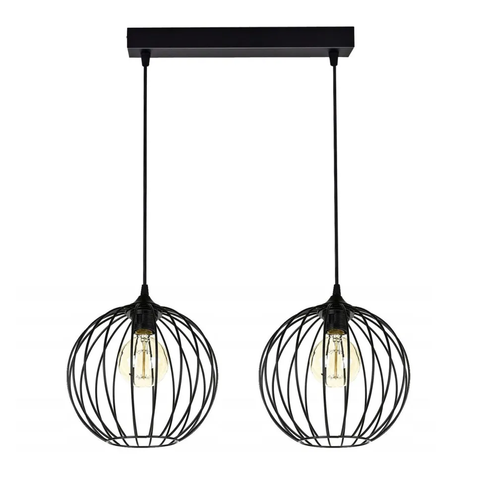 Pendelleuchte E27 Schwarz Metall 2-flammig L:60 cm