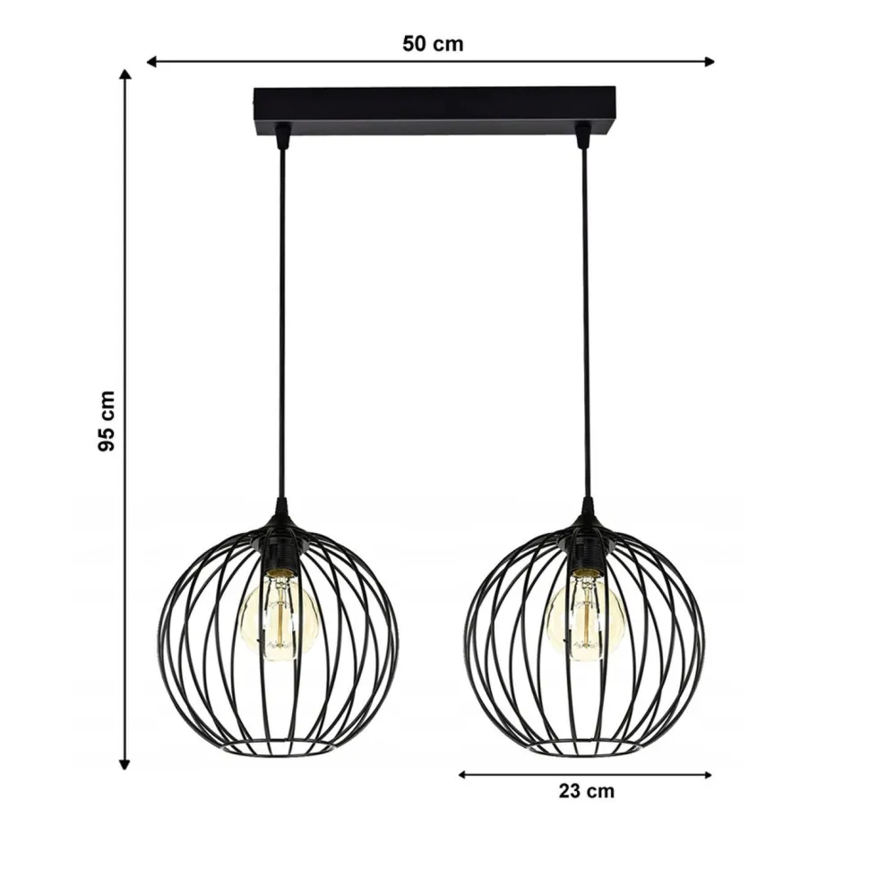 Pendelleuchte E27 Schwarz Metall 2-flammig L:60 cm